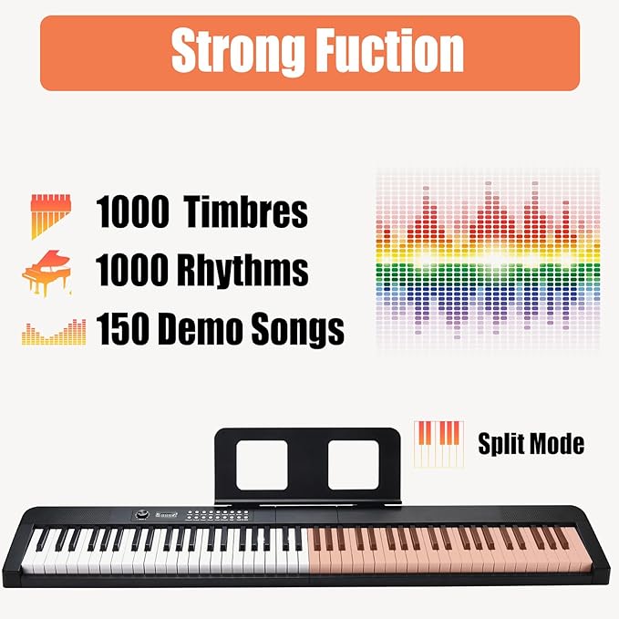 88 Key Keyboard Piano Electric Keyboard, 88 Key Digital Piano for for Beginner, with Power Adapter, Sustain Pedal, Stand, Bluetooth, Carrying Case, Headphones, USB-MIDI, for at Home/Stage