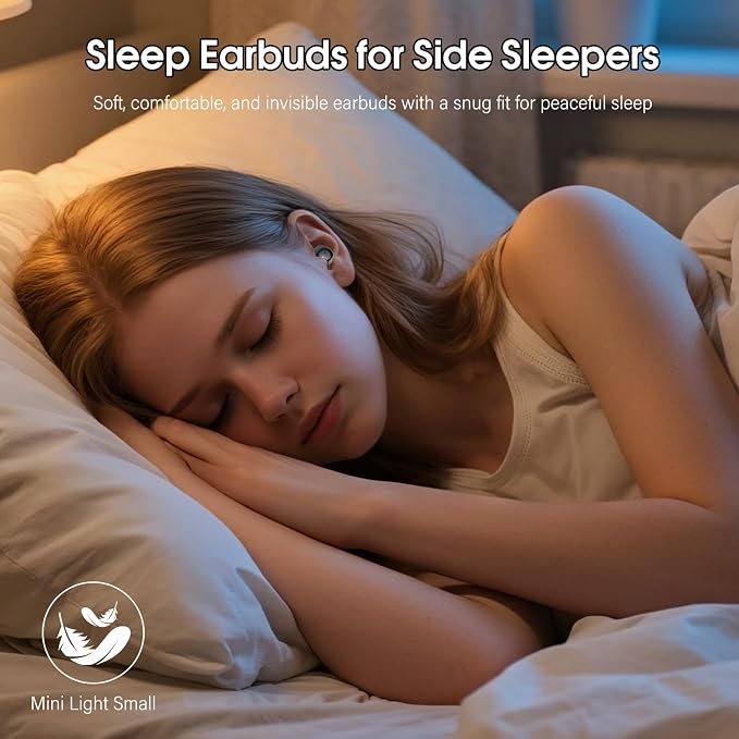 Sleep Earbuds Bluetooth 5.4 in Ear Light-Weight Headphones with Sleep Mode and White Noise, 48H Mini Sleep Ear Buds Small Design for Side Sleepers, Clear Calls, Sleep Earphones for Relaxing/Focus