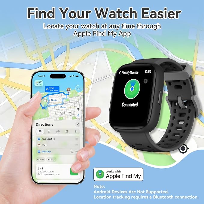 Smart Watch for Kids with Find My, 1.83" Fitness Tracker Watch No APP No Phone Needed, Pedometer, Heart Rate, Sleep Monitor, IP68, Puzzle Games for Girls Boys Teens 5-16, Gift, Black
