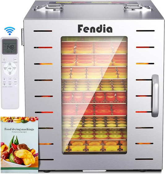 Food Dehydrator for Jerky, Remote Control, Large 10 Stainless Steel Trays, 1000W Fruit Dehydrator, 24H Timer and 194°F Temperature Control, Overheat Protection, Food Dryer for Jerky, Fruit, Dog Treats