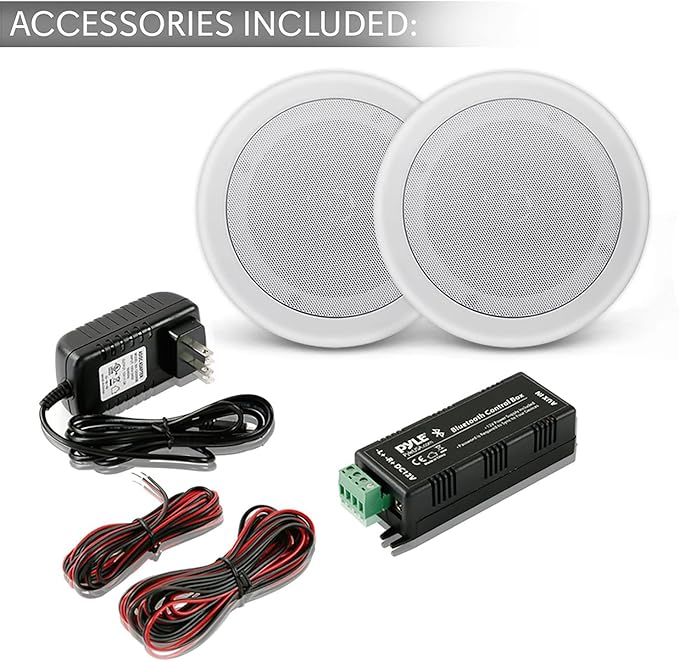 Pyle 6.5” Pair Bluetooth Flush Mount In-wall In-ceiling 2-Way Speaker System Quick Connections Changeable Round/Square Grill Polypropylene Cone & Polymer Tweeter Stereo Sound 150 Watt (PDICBT652RD)