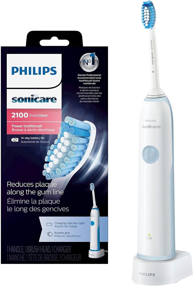 Philips Sonicare DailyClean 2100 rechargeable Electric Toothbrush (HX321117), Mid Blue, 1 Count