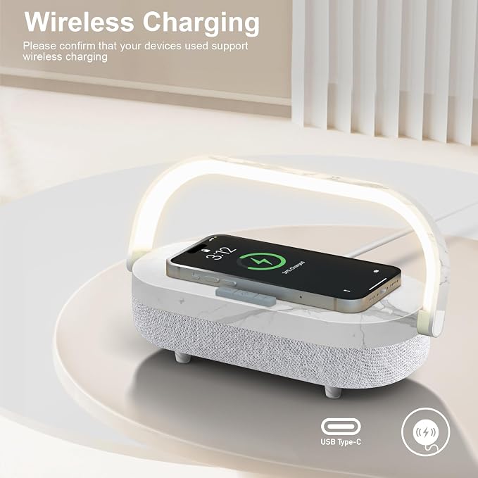 Nightstand Lamp with Wireless Charger,4 in 1 Touch Bedside Lamp Bluetooth Speaker,Portable Dimmable LED Night Light,Corporate Gifts Premium for Employees Clients,Birthday Gifts Women Wife Friend
