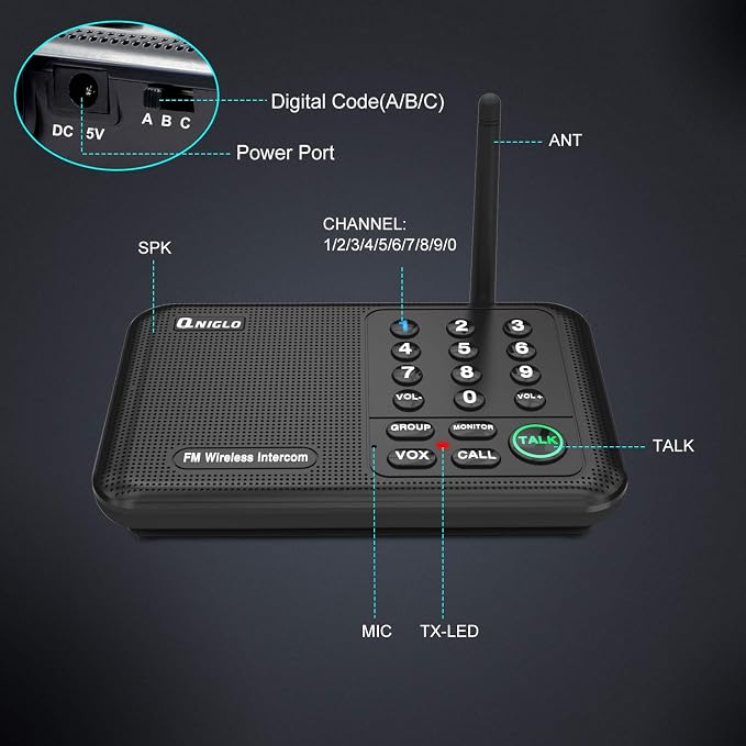 Intercoms Wireless for Home, Home Intercom System Wireless, 5280 Feet Long Range House Intercom System for Business, Two Way Wireless Intercoms for Office, Wireless Room Monitor LD666-4P