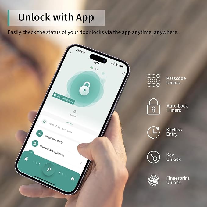 IRONZON Fingerprint Door Handle for Bedrooms - 190Y 4-in-1 Fingerprint Door Lock with Keypad and App Control, Smart Knob for Bedroom with Key, Keyless Entry Door Handle - Silver