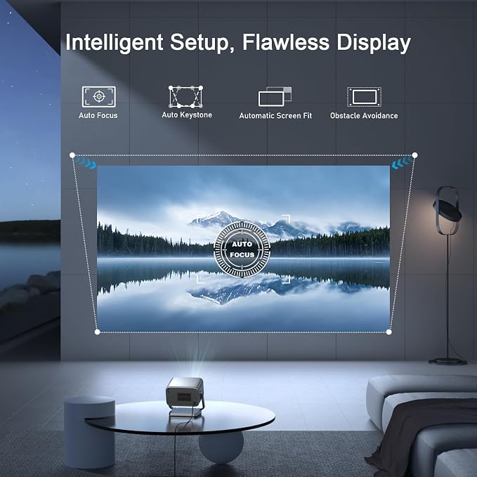 [Officially-Licensed App & Auto Focus]Li Black Smart Mini Projector with WiFi and Bluetooth, XuanPad 4K Support Movie Projector, Portable Native 1080P Outdoor Projector with 360° Stand
