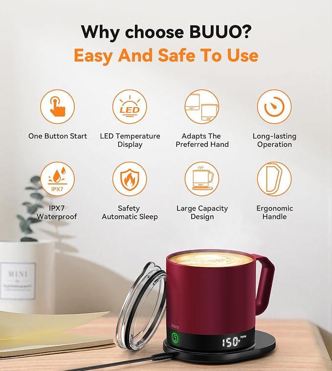Heated Coffee Mug 14oz, Rechargeable Temperature Control Mug with Lid