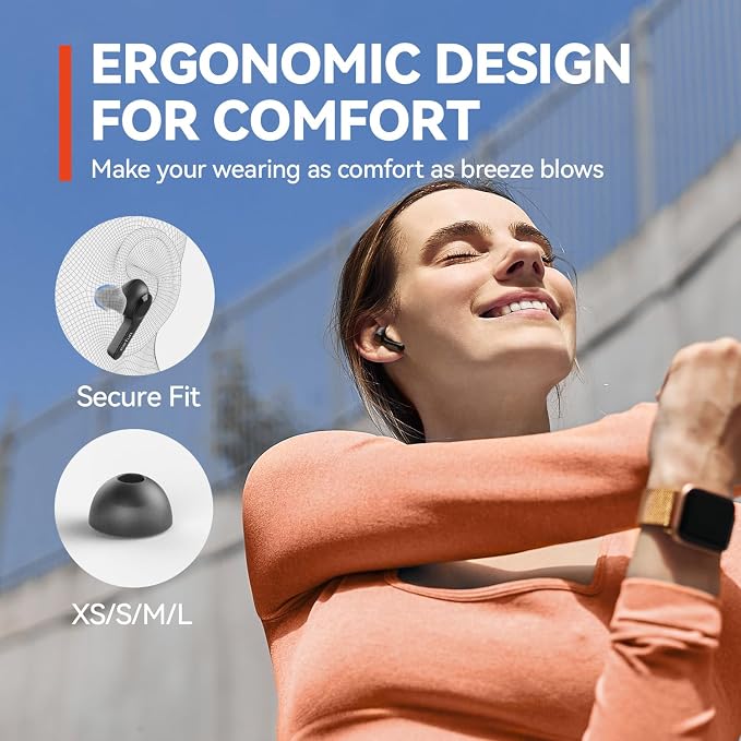 EarFun® Air True Wireless Earbuds, Bluetooth Earbuds with 4 Mics, Sweatshield™ IPX7 Waterproof with Volume Control, USB-C Fast Charge, in-Ear Headphones with Wireless Charging, Deep Bass, 35H Playtime