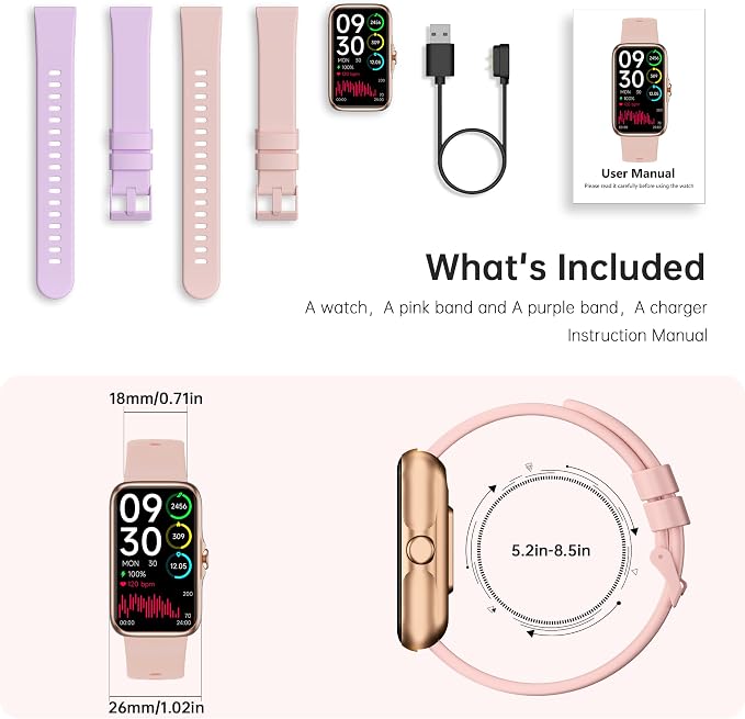 Health Fitness Tracker, Smart Watch with 24/7 Heart Rate and Blood Oxy-gen Monitor, Sleep Tracker with IP68 Waterproof, Activity Tracker Pedometer Step Counter for Women Men
