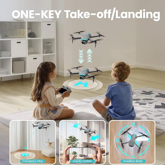 Drone for Kids with Camera, Foldable RC Quadcopter with 4.5" Remote Screen, Brushless Motor, Optical Flow Hover, Adjustable Camera, 360° Flip, Gesture Photo/Video, One Key Start/Land, Birthday Gift Toy