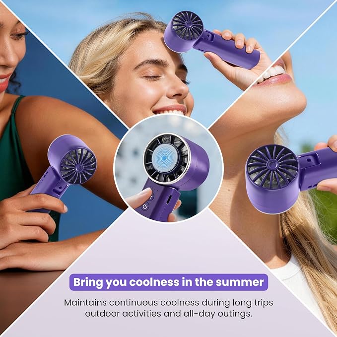 Foldable Handheld Fan with Ice Cooling - 4 Speed Rechargeable Mini Portable Fan, Ultra-Lightweight Personal Air Cooler for Desk, Travel and Makeup, Purple