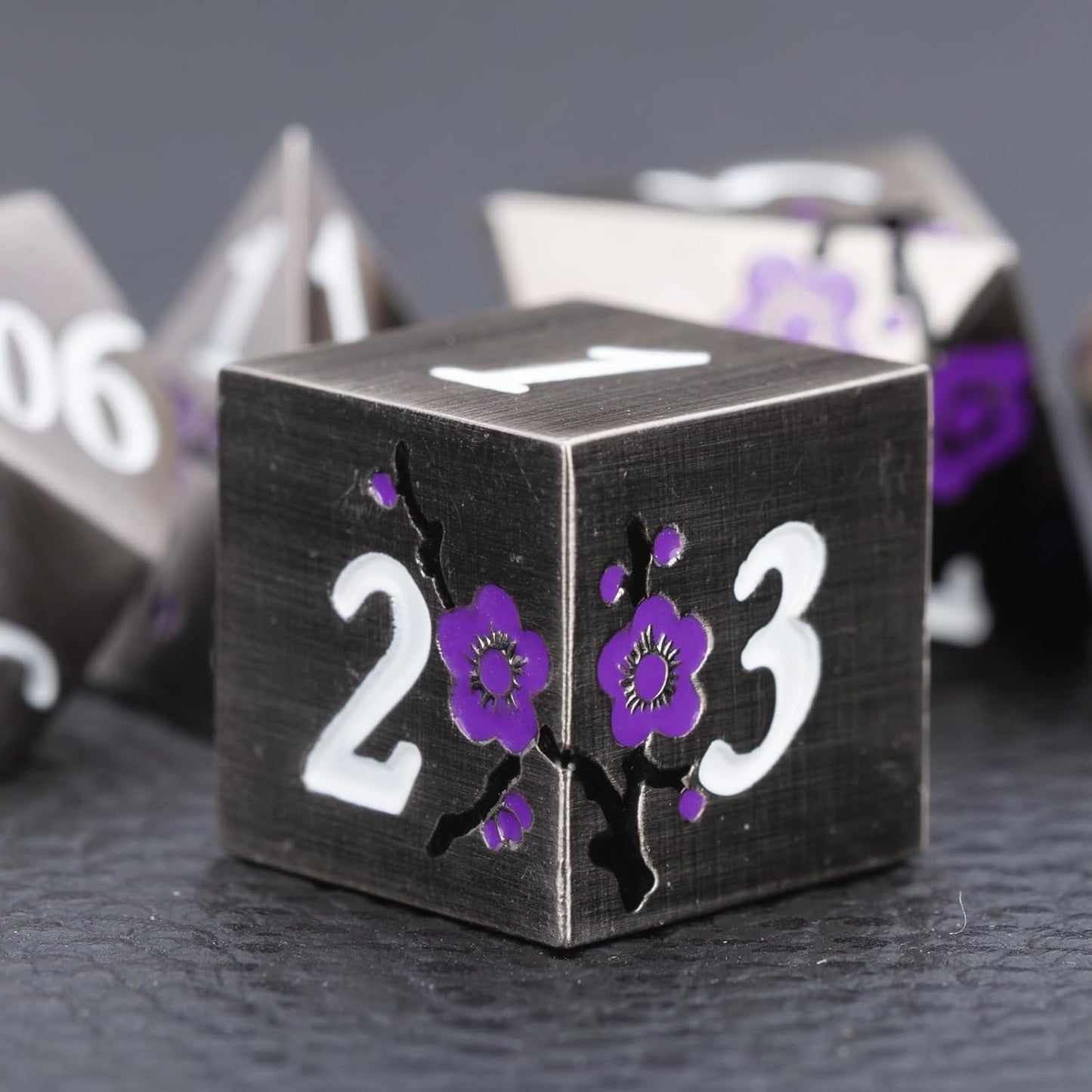 Black Metal DND Dice Set with Gift Case for Dungeons and Dragon, 7 PCS Solid Metal Dice for Tabletop Game(Antique Nickel-Purple)