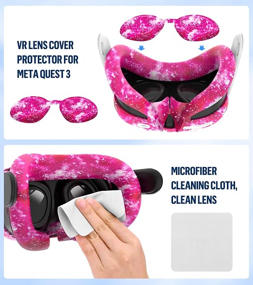 Silicone Cover Set Compatible with Meta/Oculus Quest 3 Accessories, Controller Grips, VR Shell Cover, Facial Interface Cover, Protective Lens Cover, Tempered Glass Lens Caps, Not Fit Quest 3S
