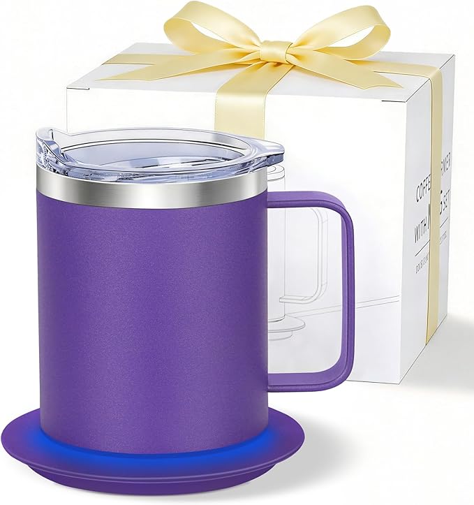 Coffee Warmer with Mug Set, Self Heating Coffee Mug with USB Powered, 131°F Temperature Control Cup(Purple-12oz)