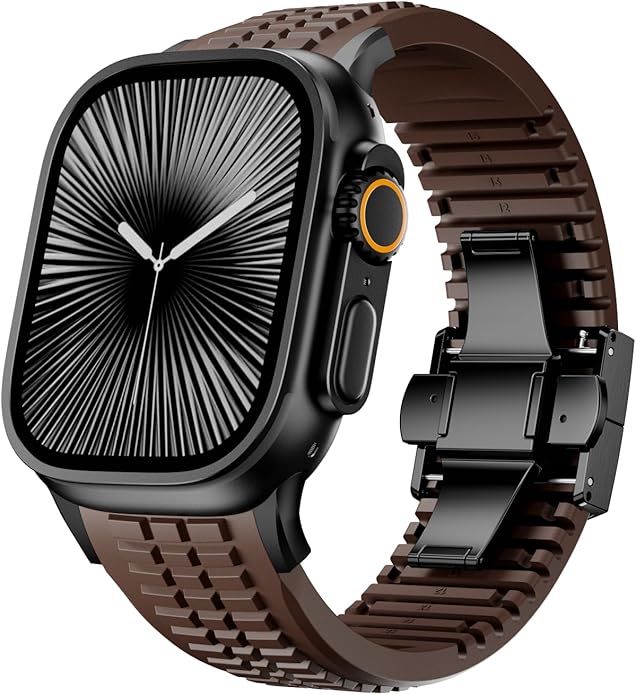 Silicone Watch Band Compatible with iWatch Ultra 2 / Ultra/Series 10 9 8 7 (44mm 45mm 46mm 49mm), Sport bands with Folding buckle, Rugged Heavy Duty Modern Design for Men