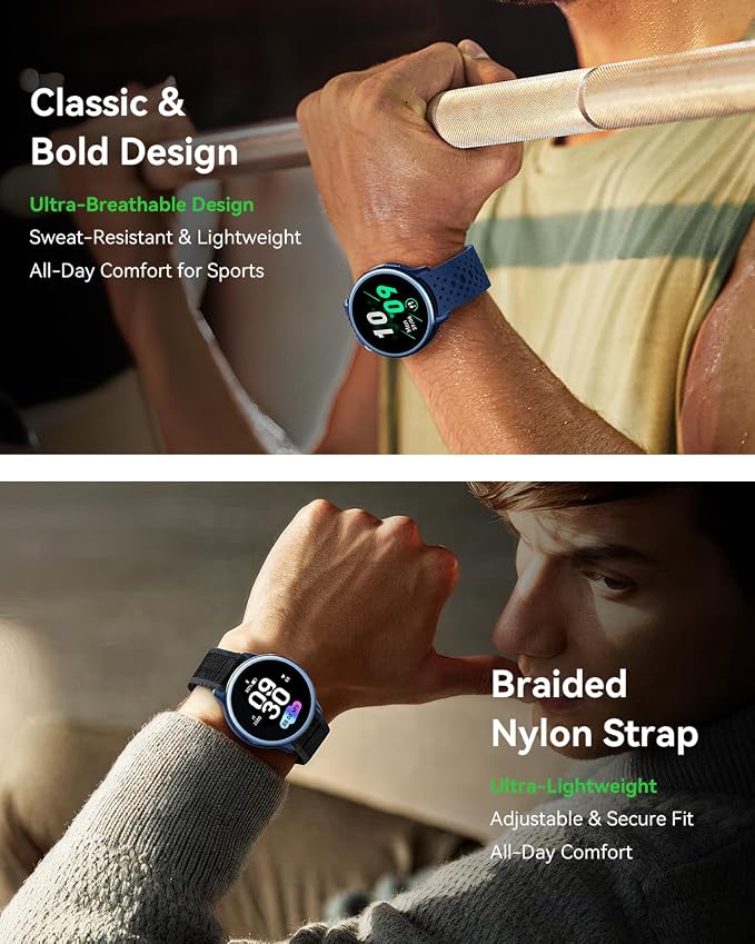 Quican Smart Watch for Women & Men, Compatible with iPhone & Android | Fitness Tracker with Bluetooth Calling, AMOLED Display, Heart Rate & Sleep Tracking, 2 Bands, Perfect Smart Gift