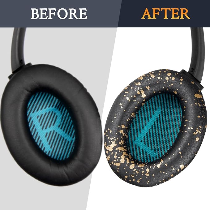 SoloWIT Protein Leather Earpads Cushions for Bose Headphones, Replacement Ear Pads for Bose QuietComfort 15 QC15 QC25 QC2 QC35/Ae2 Ae2i Ae2w/SoundTrue & SoundLink Around-Ear Series - Black Gold
