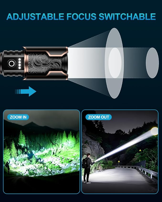 Flashlight 3000 High Lumens with Ignition Lens, Rechargeable Super Bright Zoomable LED Flash Light, 6 Mode Waterproof Handheld Powerful Tactical Flashlights for Camping Essentials Emergency