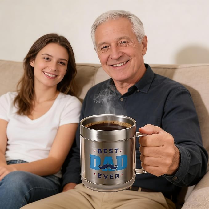 Dad Birthday Gifts, 12oz Heated Coffee Mug with BEST DAD EVER Design, USB Electric Temperature Control Cup, Fathers Day Gift from Wife Daughter Son(Silver DAD-12oz)