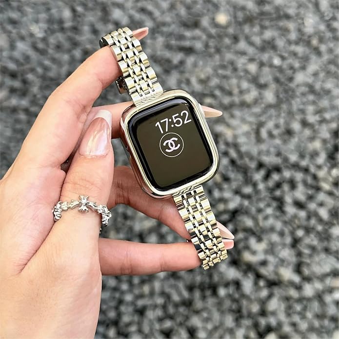 Slim Metal Band Compatible with Apple Watch Bands for Women, Series 11/10/9/8/7/6/5/4/3/2/1/SE, 46/42mm (S11/10), 45/44/42mm, 41/40/38mm Stainless Steel Bracelet