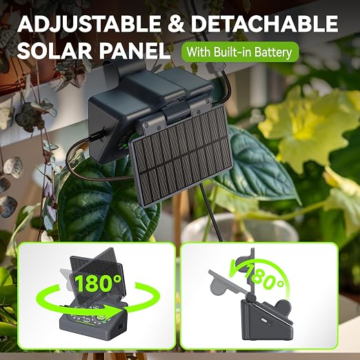 RAINPOINT Programmable Solar Drip Irrigation System for Indoor Houseplant Support Up to 15 Plants, Compact Vacation Automatic Plant Waterer Self Watering Device While Away Low Water Auto Shut-Off