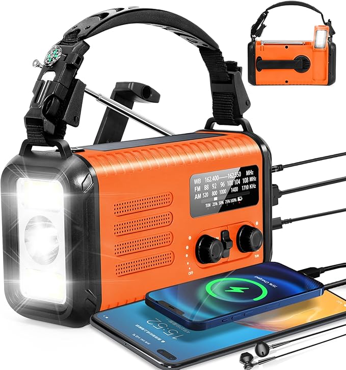 NOAA Emergency Weather Radio with AM/FM, Solar/Hand Crank/USB Charging, 20000mAh Rechargeable Battery, Flashlight & SOS Siren for Indoor/Outdoor Emergencies