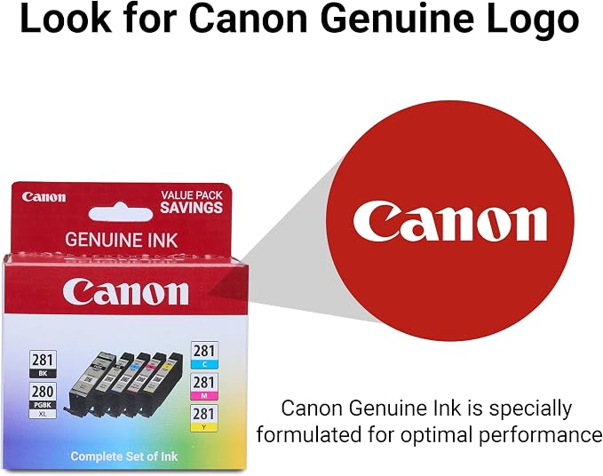 Canon PGI-280XL/CLI-281 5 Color Pack Compatible to TR8520, TR7520, TS9120 Series,TS8120 Series, TS6120 Series