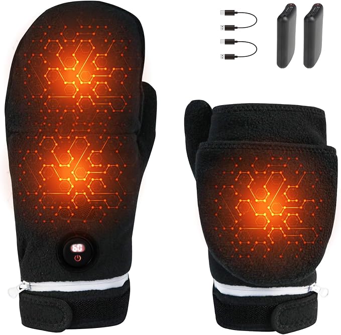 Heated Gloves for Men Women, Rechargeable Full & Half Hands Electric Fingerless Heated Mittens, 5000mAh Rechargeable Battery, Winter Hand Warmer Warming Gloves for Work Cycling Skiing (Medium)