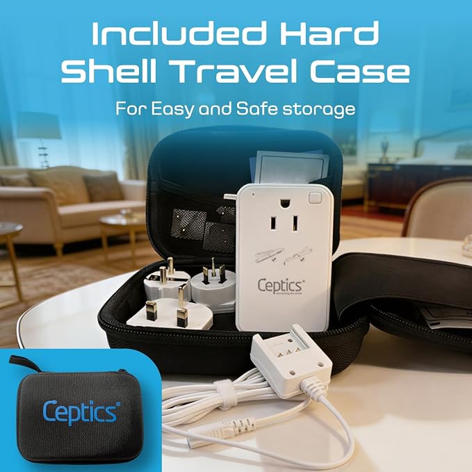 Ceptics Step Down Voltage Converter US to Europe - 200W Convert 220V to 110V for Curling Iron, Straightener, Charger – USB-A & C Fast Charging – SwadApt Type A, B, C, E/F, G, I Included