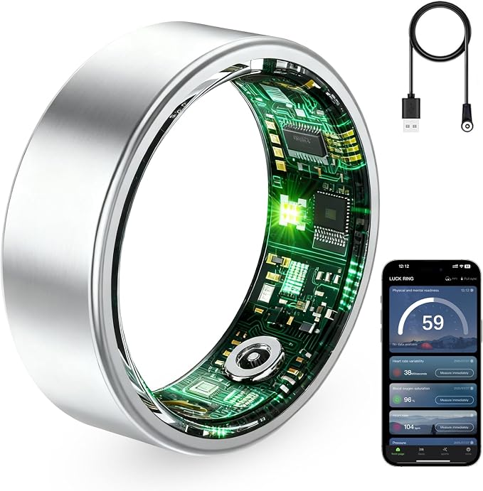 Smart Ring for Women & Men, Fitness Tracker Ring with Heart Rate Monitor, HRV, Sleep Tracking, No Subscription Fee, 10ATM Waterproof Activity Ring for Android & iPhone (Silver, #13)