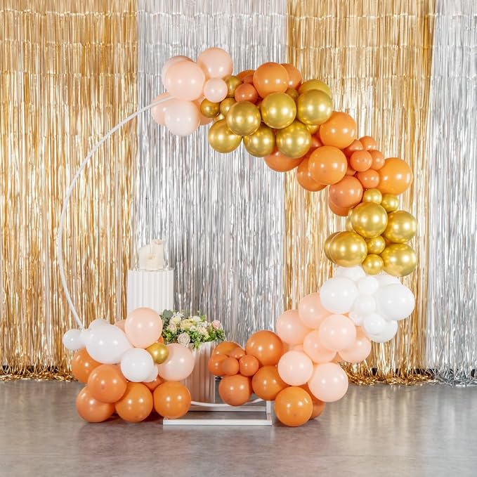 Restaurantware-Balloonify Balloon Garland Set, 1 Party Decoration Kit - 143 Balloons, With Chain, Brown, White, & Gold Latex Balloon Arch Kit, Includes Glue Dots