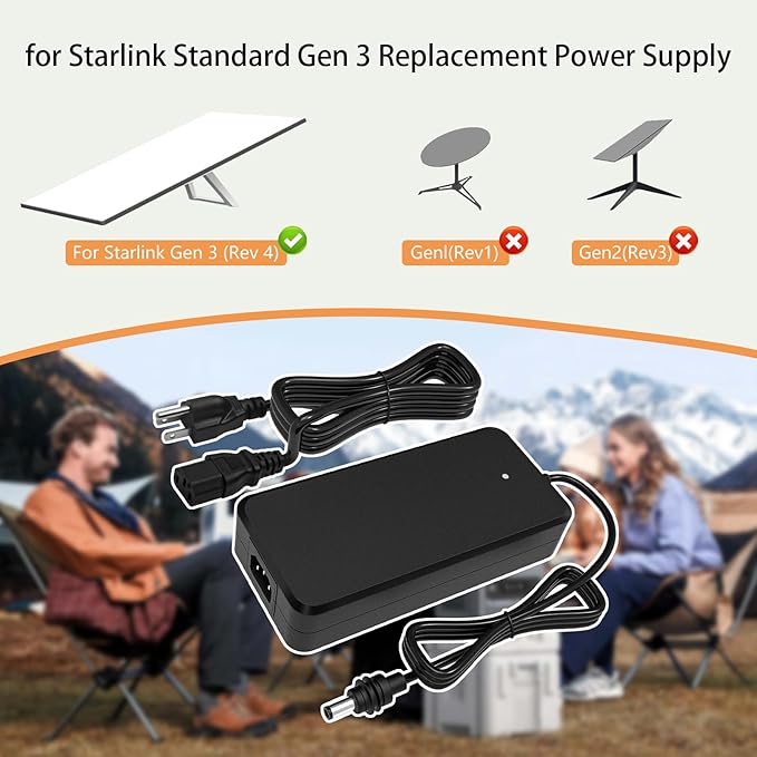 195W 57V 3.42A Power Supply Adapter for Starlink Gen 3 Standard and Mini System, 10FT Cable with Waterproof DC Plug