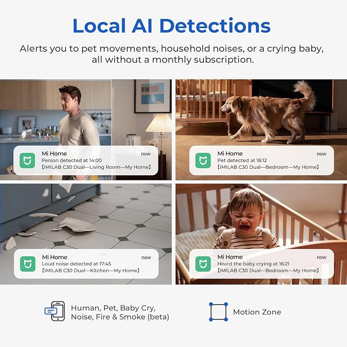 IMILAB 3K+3K Security Camera Indoor, Dual Lens Pet/Dog/Baby Camera with Xiaomi Home App, 2.4G/5G WiFi Plug-in Room Cam, Color Night Vision, Human Track, Two-Way Audio, No Subscription(C30 Dual)