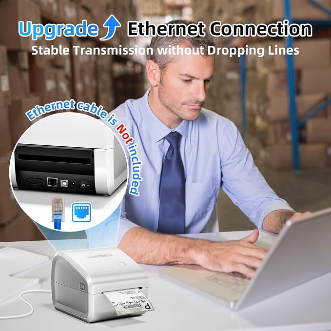 D550 Pro Bluetooth Shipping Label Printer&100Pcs 4x6 Shipping Address Label,Wireless Thermal Labels Printers for Small Business,Office, Home,Support Bluetooth/Ethernet/USB