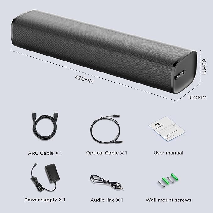 MZEIBO Sound Bar,50W for Smart TV Bluetooth 5.3 Speaker 17 Inch TV Speaker with ARC/Optical/AUX Connections