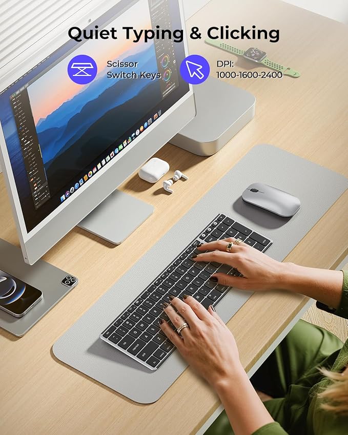 seenda Bluetooth Keyboard and Mouse Combo for Mac, SKM64-2 Rechargeable Silent Wireless Keyboard Mouse Compact Slim, 3 Multi-Device Connection, Compatible for Mac MacBook Pro/Air iPad, Black Silver