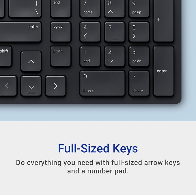 Dell KM555 Silent Keyboard and Mouse - 18 Programmable Shortcut Keys, Copilot Key, Secure Dual-Mode connectivity, Adjustable DPI, Ambidextrous, Low Battery LED Indicator, 3-Year Warranty - Black