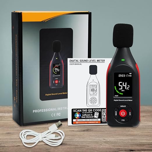 Decibel Meter Data Logger Sound Level Logger Noise Monitor with Data Recording, 31,000 Data, Graph Printing, MAX, Data Hold, 3-Color Light Alarm for Home, Office, Classroom, Industrial Use (30-130dB)