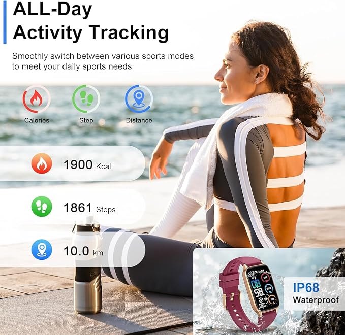 Jugeman Smart Watch for Men Women, 1.57" Smartwatch (Answer/Make Call), Fitness Tracker Red