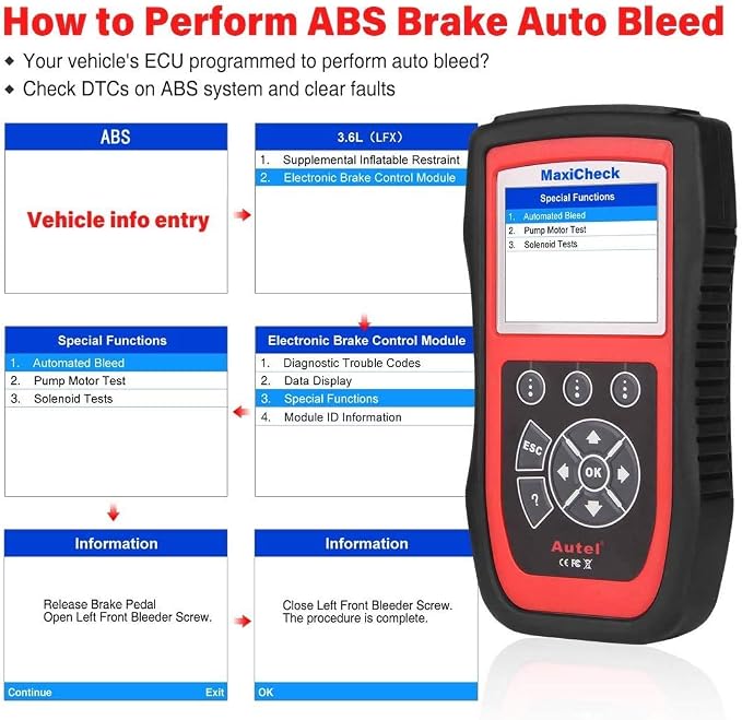 Autel MaxiCheck Pro OBD2 Scanner ABS Scan Tool for Auto Bleeding, SRS ABS Scanner Car Diagnostic Tool with Oil Reset Airbag SAS EPB BMS Services for Specific Vehicles Up to 2015, Lifetime Free Update