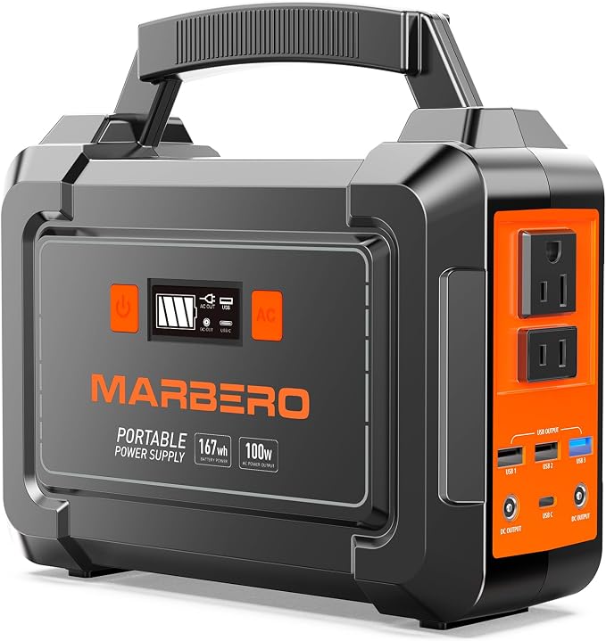 MARBERO Portable Power Station 100W Camping Solar Generator 167Wh Power Bank with AC Outlet 110V with Multi-Output LED Flashlights for CPAP Home Camping Hurricane Emergency