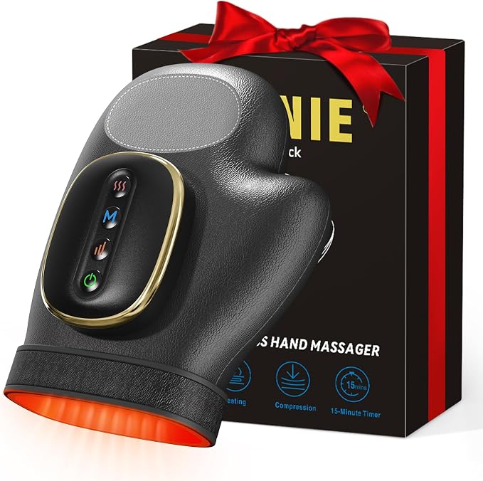 Hand Massager with Heat and Compression: Cordless Hand Massage Glove with 3 Modes, 5 Intensity & 3 Heat Therapy for Arthritis Carpal Tunnel Pain Relief - Fathers Day Dad Gifts (Black)