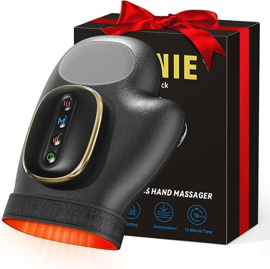 Hand Massager with Heat and Compression: Cordless Hand Massage Glove with 3 Modes, 5 Intensity & 3 Heat Therapy for Arthritis Carpal Tunnel Pain Relief - Fathers Day Dad Gifts (Black)
