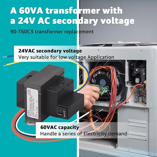 90-T60C3 Transformer 120/208/240V to 24V 60VA Foot Mount Class 2 Transformer Replacement for Industrial, Heating, Air Conditioning Controls Applications