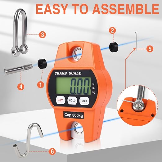 660lb/300kg Digital Crane Scale - Compact LCD Handheld Hanging Scale for Garage, Farm, Hunting, Fishing & More(300kg/Aluminium Alloy/Orange)