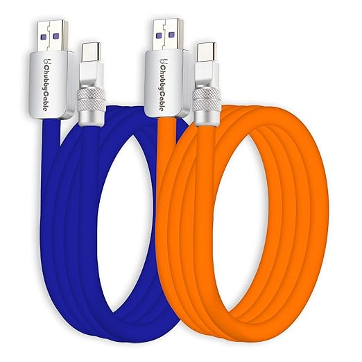 chubbycable Couple Chubby 2 Pack 120W USB C Cable Extra Thick Silicone Fast Charging Cable Compatible with iPhone 17-15 Series iPad Galaxy Series, Dark Blue+Orange, USB-A to Type-C, 8.2FT