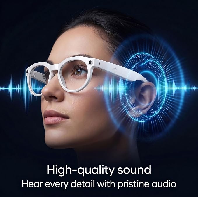 AI Smart Camera Glasses, 1080P HD POV Video Recording and Translator, Object Recognition, Bluetooth Audio for Music Calls, 290mAh Battery, Photochromic Lenses for Vlog, Travel and Work
