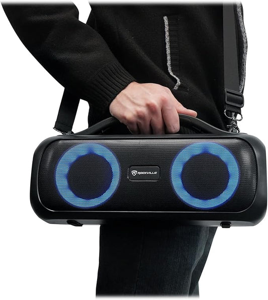 Rockville Go Party D4 30W Portable LED Bluetooth Speaker, Deep Bass, IPX5 Water Resistant, TWS Linking, Long Battery Life, Perfect for Parties and Outdoor Events