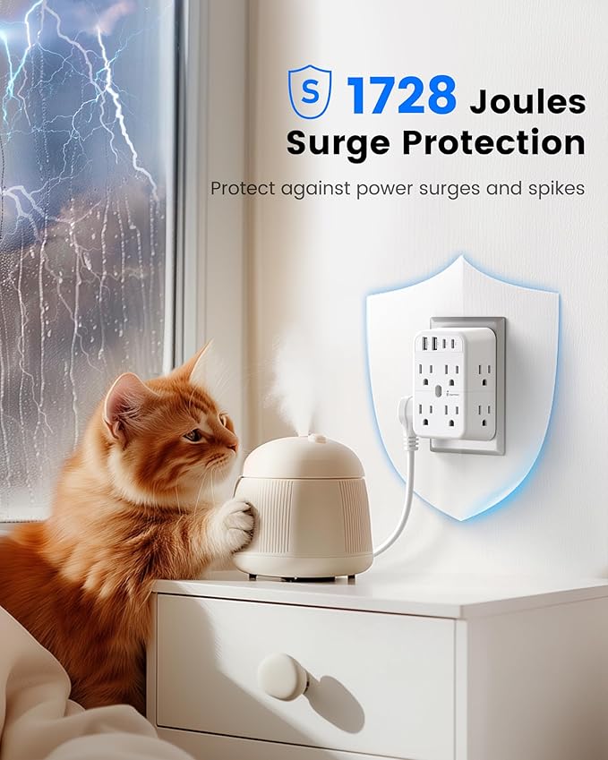LENCENT 2 Prong Power Strip, 3 to 2 Prong Outlet Adapter, 2 Type C&2 USB, Surge Protector, Polarized Plug, 3-Sided Wide Spaced Extender, Wall Tap Splitter for Non-Grounded Outlets in Old House