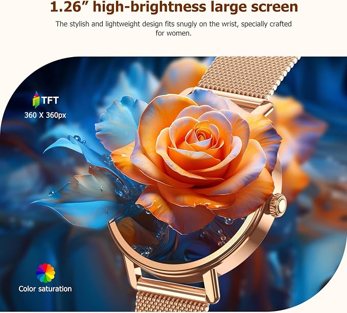 Smart Watch for Women, Answer/Make Call, 1.26" AMOLED Touchscreen Fitness Tracker with Bluetooth Calls, Heart Rate/Sleep Monitor, 120+ Sports Fitness Watch, IP68 Waterproof Smartwatch for Android iOS